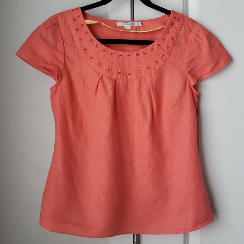Boden Linen Pin Tucked Neckline Blouse Tops
